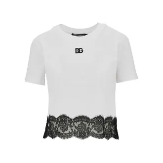 Dolce & Gabbana Cropped T-shirt with lace trimming Woman 40