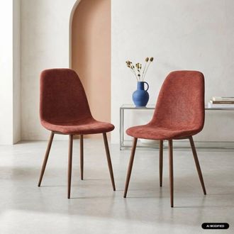 Sweeek Silla de madera y tela con patas color nogal, set de 2, rojo
