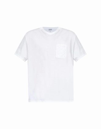 Loewe Mens Loewe Anagram Pocket Embroidery T-Shirt White - Size: 34