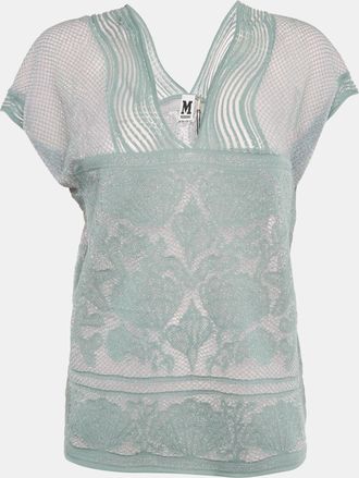 M Missoni Teal Blue Lures Knit V-Neck Top
