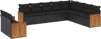 vidaXL Vidaxl - Set De Sof&aacute;s De Jard&iacute;n 10 Pzas Cojines Rat&aacute;n Sint&eacute;tico Negro