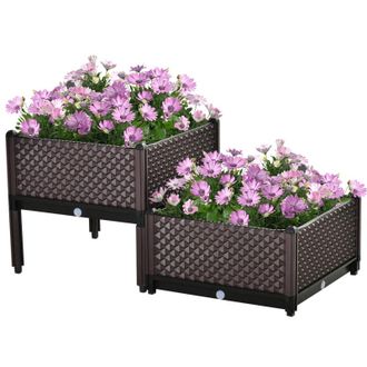 OUTSUNNY 2-Piece Raised Garden Bed Planter Box Brown | TJ Hughes