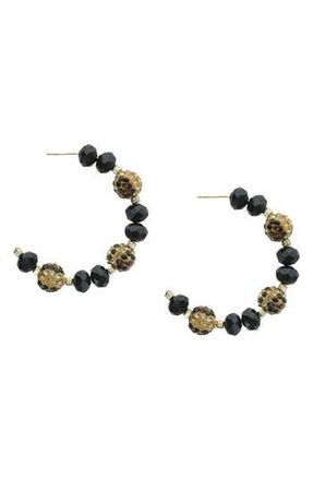 Olivia Welles 14K Gold Plated Beaded Hoop Earrings in Black at Nordstrom Rack