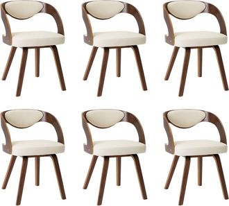 vidaXL Vidaxl - Sillas De Comedor 6 Uds Madera Curvada Y Cuero Sint&eacute;tico Crema