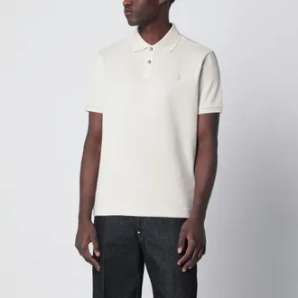 Moncler Milk-white cotton piqu&eacute; polo shirt with logo