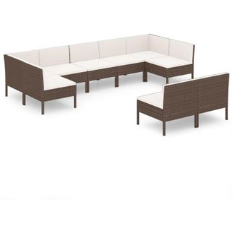 vidaXL Set Muebles De Jard&iacute;n 9 Pzas Y Cojines Rat&aacute;n Sint&eacute;tico Marr&oacute;n Vidaxl