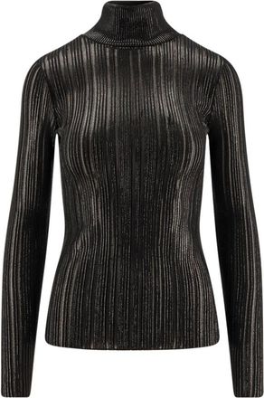 Elisabetta Franchi Trui met hoge hals en geperforeerde details - Dames - Longsleeves - Zwart - S - Polyester - Tops