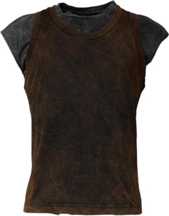 Dolce & Gabbana Acid Wash Tank Top Relaxed Fit - Heren - T-shirts - Bruin - XL - Katoen - Tops