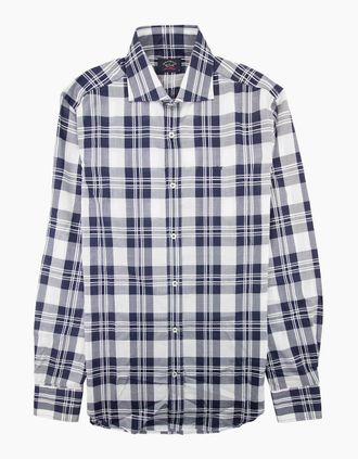 Paul & Shark Mens Paul And Shark Cotton Twill Sport Shirt Blue Tartan - White - Size: 40/Regular