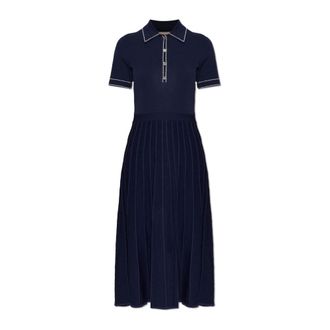 Michael Kors Knitted Dresses, female, Blue, Size: M Stretch Knit Polo Midi Dress