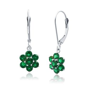 MAX + STONE Solid 14K Yellow or White Gold Gemstone Flower Shape Dangle Earrings