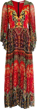 Alice & Olivia Bennett Floral-print Pleated Chiffon Maxi Dress - Red - 10 (UK14 / L)