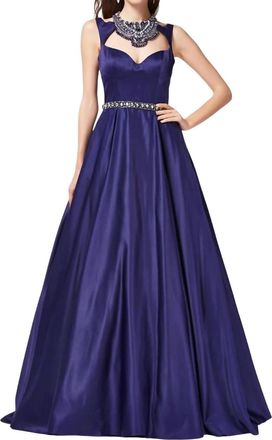 Angela & Alison Rhinestone Prom Dress In Midnight Blue