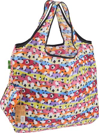 Eco Chic Foldable Reusable Large Recycled Grocery Bags Lightweight Shopping Tote Bags with Storage Pouch (Colourful Sheep)