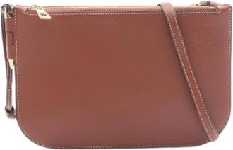 Loewe Pre-owned Gate Double Zip Pouch Leather Shoulder Bag - Dames - Vintage Schoudertas - Bruin - ONE Size - Leer - Vintage