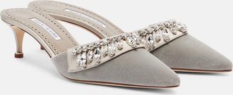 Manolo Blahnik Tulipe 50 embellished velvet mules