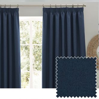 furn. Dawn Blackout Pencil Pleat Curtain Pair in Dark Blue | Size: 229 cm width x 229 cm drop