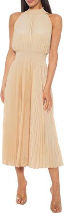 Marina Rossini Pleated Midi Dress in Champagne at Nordstrom Rack, Size 14