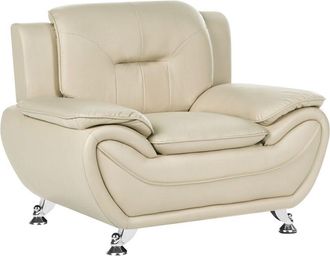 Beliani Armchair Beige Vegan Eco Leather Pillow Top Arms Silver Metal Legs Easy Clean Modern Glam Style Living Room LEIRA