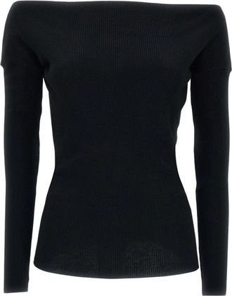 P.A.R.O.S.H. Ribbed Boatneck Sweater - Dames - Ronde hals truien - Zwart - S - Wol - Truien & Vesten