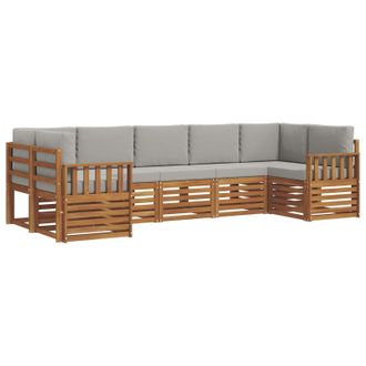 vidaXL Conjunto De Sof&aacute; Seccional Con Coj&iacute;n 7 Pcs Gris Natural Y Claro Vidaxl