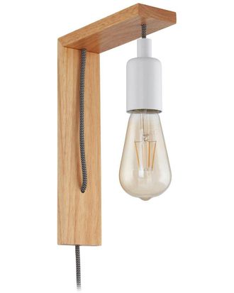 Eglo Eglo Tocopilla 1 Light Wall Light With Natural Wood Finish & White Accents