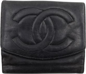 Chanel Pre-owned Coco Mark Lamsleren Portemonnee - Dames - Vintage Accessoires - Zwart - ONE Size - Leer - Vintage