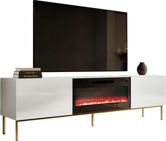 Mirjan24 Mobilier1 - Mueble tv Charlotte 163, Blanco + Blanco brillante + Dorado, Número de puertas: 0, Número de cajones: 0, 200x57x40cm