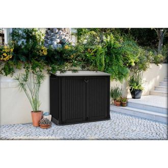 Dmora Armario Exterior Briantino, Mueble Para Exteriores, Mueble De Jard&iacute;n Multiusos, Contenedor Para Balc&oacute;n O Garaje, 132x72 H114 Cm, Negro - Dmora