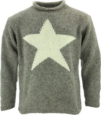 Loud Elephant Chunky Wool Knit Star Jumper - Grey & Cream (XX-Large)
