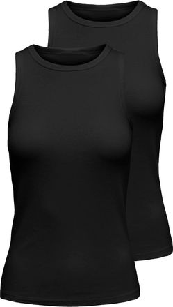 Only Tanktop ONLY ONLSALLY TANK TOP 2 PACK CS JRS, Damen, Gr. XL, schwarz pack:schwarz, Jersey, Obermaterial: 95% Baumwolle, 5% Elasthan, unifarben, slim f