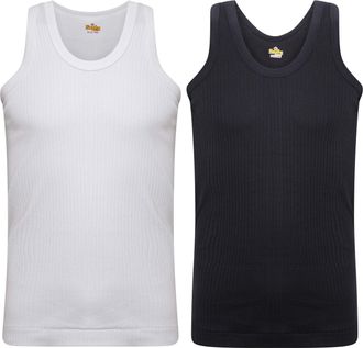 Softy 4X Kids Boys Children Vests Cotton Sleeveless Rib Tank Schoolwear Handmade (2-3 Year, 2X Black + 2X White)