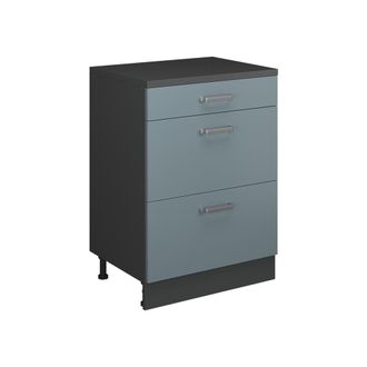 Vicco Armario De Cocina Para Techo Inclinado R-line, Gris Azulado, 60 Cm Sin Inclinaci&oacute;n Con 3 Cajones, Vicco