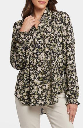 NYDJ Pleated Yoke Long Sleeve Peasant Blouse in Granada Garden at Nordstrom, Size Xx-Small