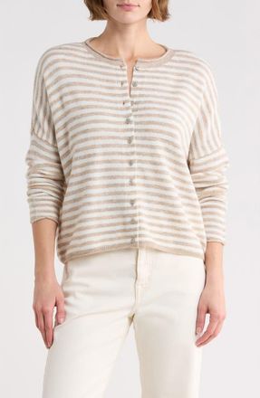 CeCe by Cynthia Steffe Stripe Cardigan in Oatmeal/New Ivory-110 at Nordstrom Rack, Size X-Large
