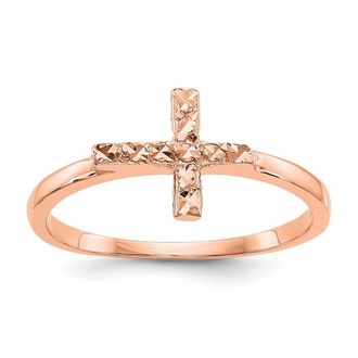 Diamond2Deal 14k Rose Gold Polished & Diamond-Cut Cross Ring