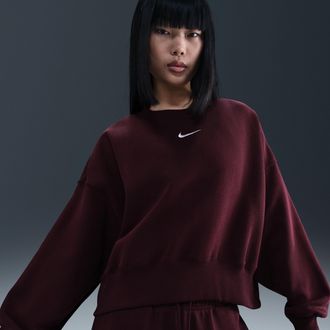 Nike Womens Nike Sportswear Phoenix Fleece Over-Oversized Crew-Neck Sweatshirt in Red | DQ5761-652