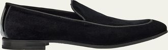 Bergdorf Goodman Mens Piped Velvet Apron-Toe Venetian Loafers