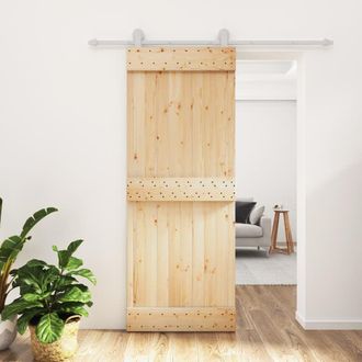 Berkfield Home Sliding Door with Hardware Set 80x210 cm Solid Wood Pine in Brown