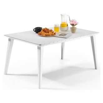 Dmora Dmora - Mesa De Jard&iacute;n Brockville, Base De Picnic, Mesa De Comedor De Jard&iacute;n, Banco Multiusos Para Exterior, 157x98 H74 Cm, Blanco