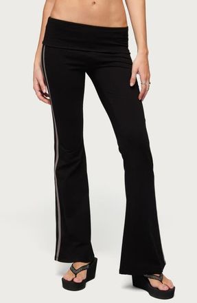 Edikted Charly Stripe Foldover Flare Pants in Black at Nordstrom, Size X-Large