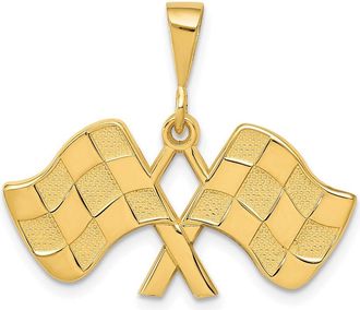Diamond2Deal 14k Yellow Gold Racing Flags Pendant