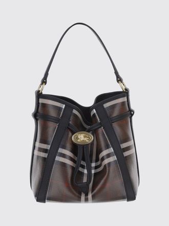 Burberry Borsa a secchiello piccola in tela check con finiture in pelle