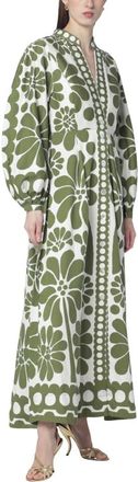 Farm Rio FARM Rio, Maxi Dresses, female, Green, Size: XS Palermo Buttoned Puff Sleeve Maxi Dress