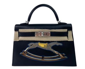 Herm&egrave;s 20 cm Sellier Veau Tadelakt Noir Kelly With Palladium Hardware
