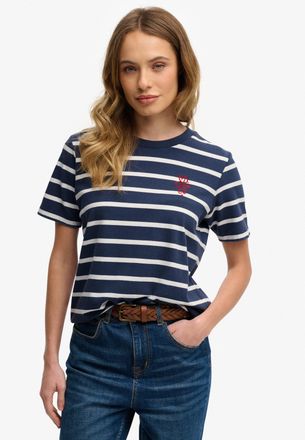 Superdry Kurzarmshirt SUPERDRY Heritage Hamptons Stripe Tee, Damen, Gr. XL, navy stripe, Single Jersey, Obermaterial: 100% Baumwolle, gestreift, Rundhals, Shir
