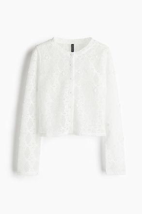 H&M Cardigan mit Lochmuster - Cremefarben