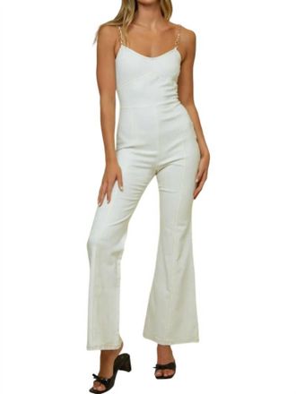 Blue Blush Chain Shoulder Detail Denim Jumpsuit In White