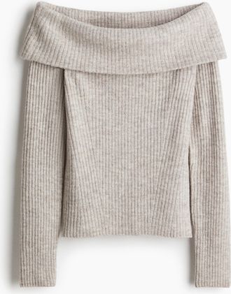 H&M Off-Shoulder-Shirt in Rippstrick - Brown
