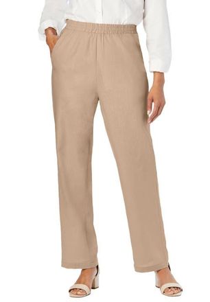 Jessica London Lightweight Linen-Blend Straight-Leg Pants in New Khaki at Nordstrom, Size 28